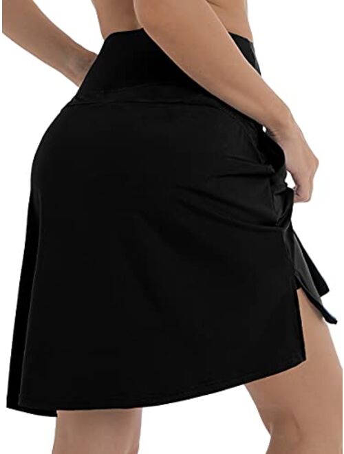 XIEERDUO Women's 20" Modest Knee Length Tennis Skirt Golf Skort Gym Shorts Athletic