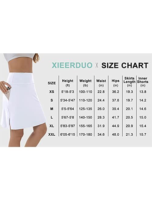 XIEERDUO Women's 20" Modest Knee Length Tennis Skirt Golf Skort Gym Shorts Athletic