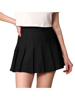 Womens' Girls' High Waist Mini Plaid School Uniform Pleated Skater Tennis Skirt with Lining Shorts