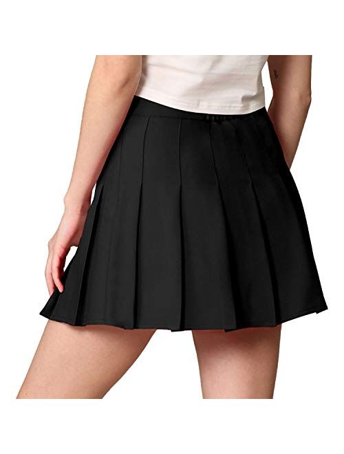 Made By Johnny Womens' Girls' High Waist Mini Plaid School Uniform Pleated Skater Tennis Skirt with Lining Shorts