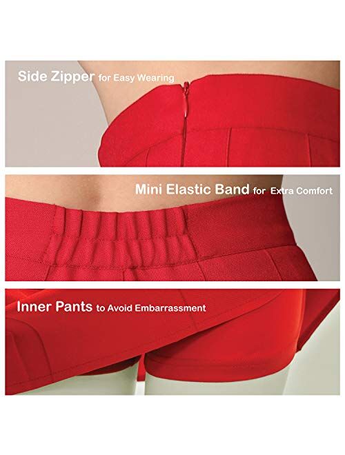 Made By Johnny Womens' Girls' High Waist Mini Plaid School Uniform Pleated Skater Tennis Skirt with Lining Shorts