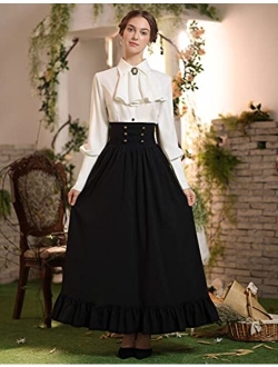 Women Victorian Maxi Skirt Vintage High Waist A Line Skirt