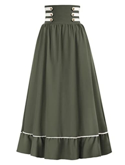Women Victorian Maxi Skirt Vintage High Waist A Line Skirt