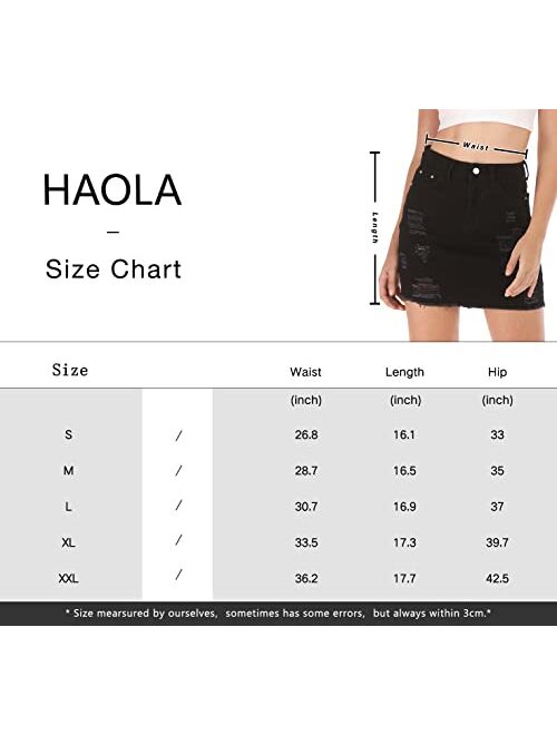 Haola Women's Casual Distressed Fray Hem Ripped A-Line Denim Short Skirt