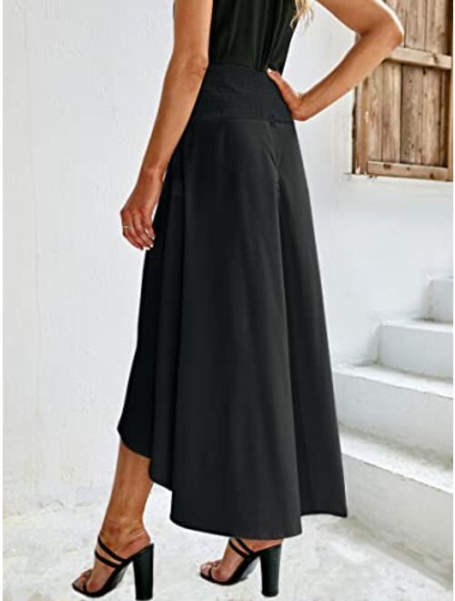 Zwurew Women's High Low Maxi Skirts Asymmetrical Elastic High Waist Long Draped Tulip Hem Skirt