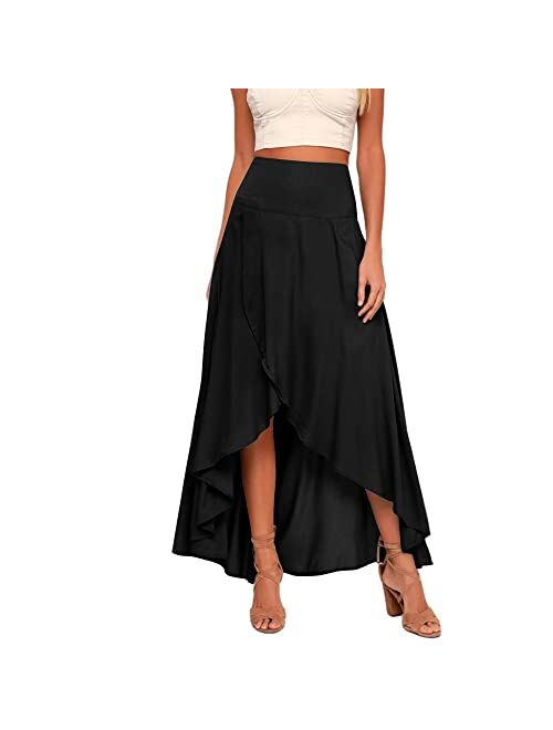 Zwurew Women's High Low Maxi Skirts Asymmetrical Elastic High Waist Long Draped Tulip Hem Skirt