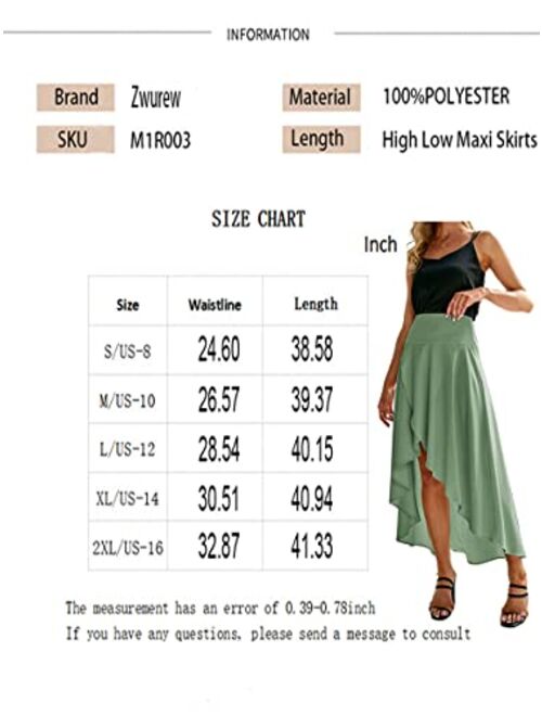 Zwurew Women's High Low Maxi Skirts Asymmetrical Elastic High Waist Long Draped Tulip Hem Skirt