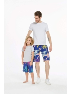 Hawaii Hangover Father Son Matching Hawaiian Beach Board Shorts Swimwear Spandex in Crayon Palms