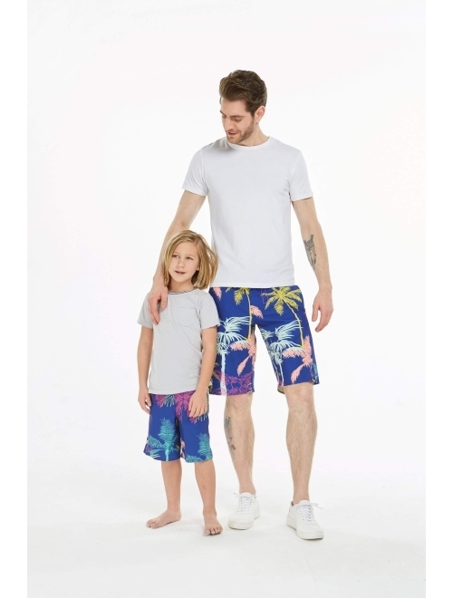 Hawaii Hangover Father Son Matching Hawaiian Beach Board Shorts Swimwear Spandex in Crayon Palms