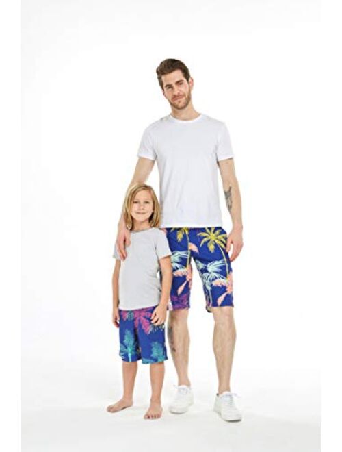 Hawaii Hangover Father Son Matching Hawaiian Beach Board Shorts Swimwear Spandex in Crayon Palms