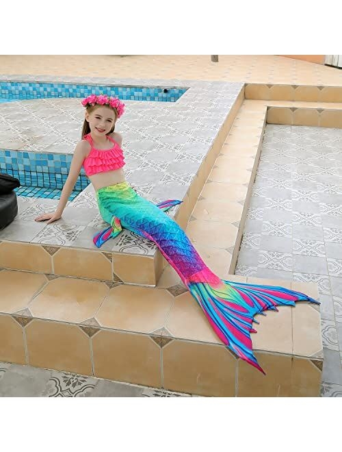 Camlinbo 3Pcs Girls Swimsuits Mermaid for Swimming Mermaid Costume Bikini Set for Big Girls Birthday Gift 3-12 Years