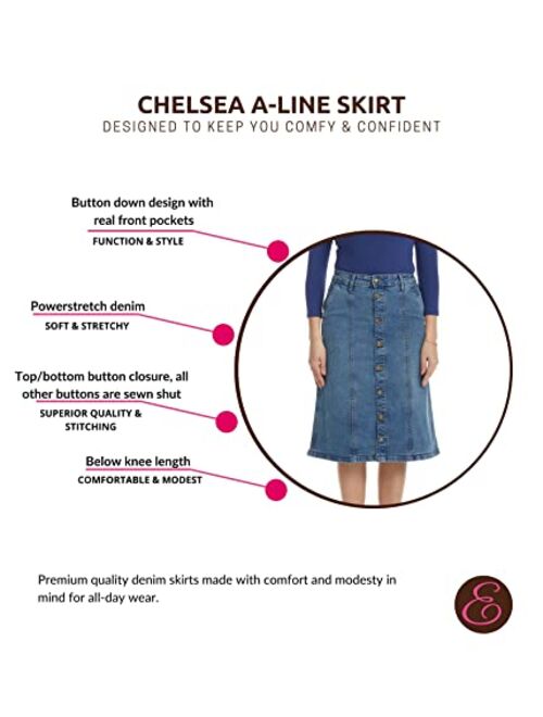 ESTEEZ Womens Denim A Line Skirt Button Down Stretch Jean Chelsea