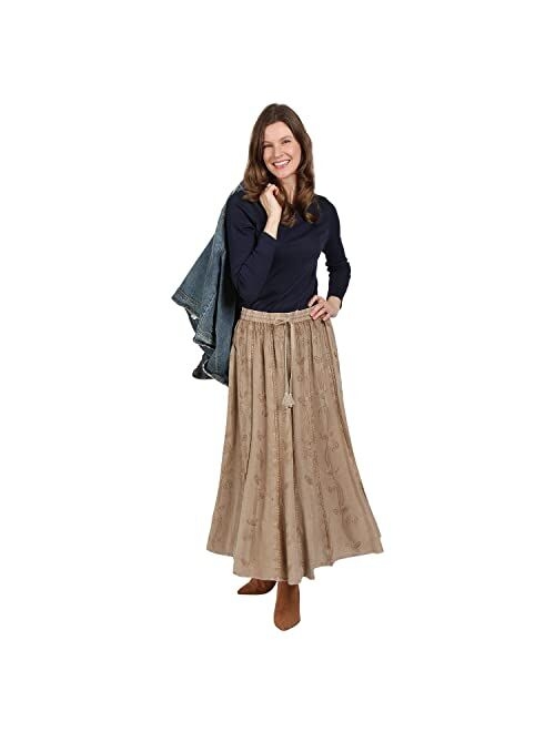 CATALOG CLASSICS Womens Floral Embroidered Maxi Skirt - Long Peasant Skirt, Ankle Length Hippie Clothes for Women