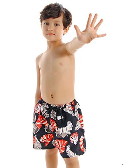 OMZIN Father and Son Swim Trunks Drawstring Elastic Waist Beach Shorts with Pockets