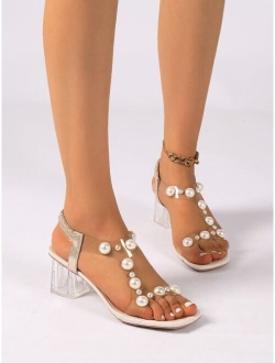 Rhinestone Decor Chunky Heeled Sandals