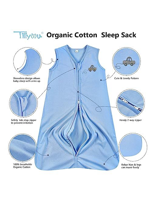 TILLYOU Organic Cotton Sleep Sack - Premium Wearable Blanket for Baby, Soft and Safe Design for a Cozy Sleeping Experience, S/M/L/XL