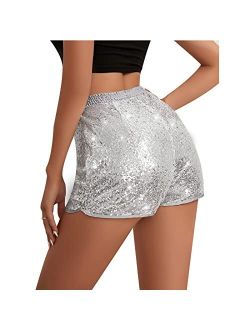 YHYJMY Women's High Waist Sequin Performance Glitter Clubwear Shorts