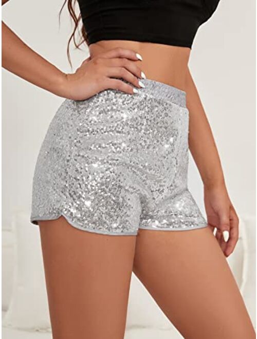 YHYJMY Women's High Waist Sequin Performance Glitter Clubwear Shorts