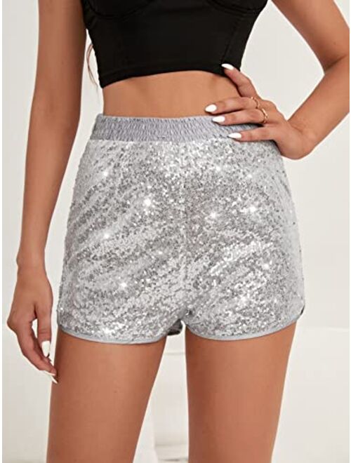YHYJMY Women's High Waist Sequin Performance Glitter Clubwear Shorts