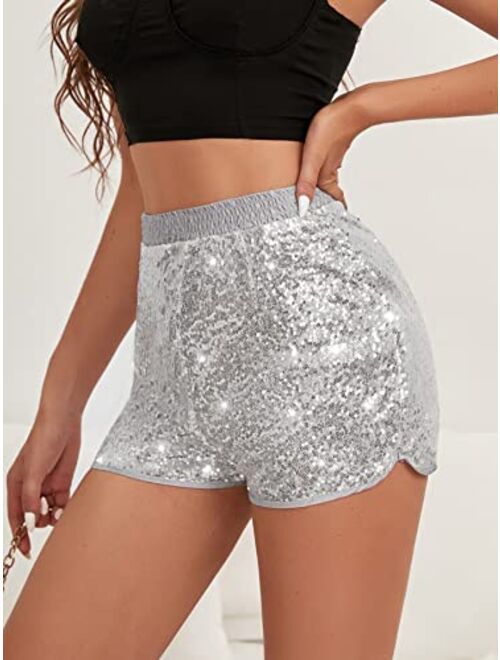 YHYJMY Women's High Waist Sequin Performance Glitter Clubwear Shorts