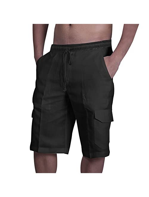 Come Wonka Men's Cargo Shorts Linen Casual Loose Cargo Shorts Elastic Waist Drawstring Summer Beach Shorts with Pockets