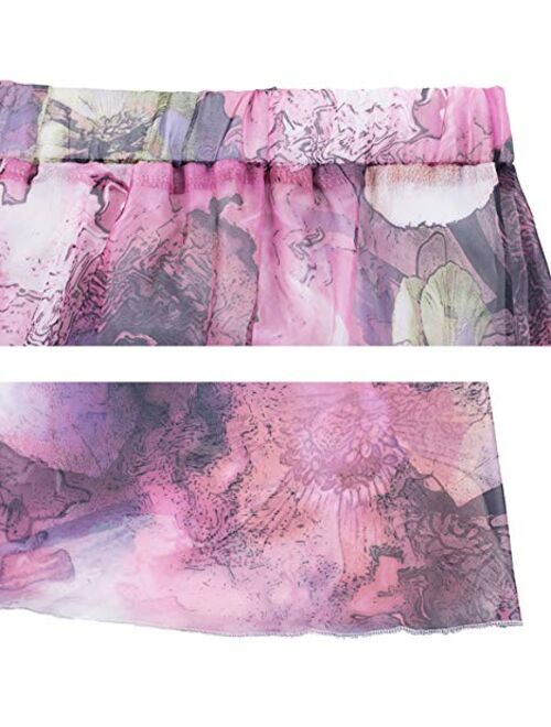 CHARTOU Women's Elegant Summer Full Length Boho Floral Print Pleated Chiffon Long Maxi Skirt Dress
