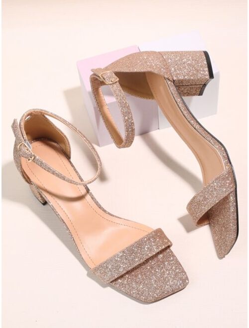 Shein Glitter Chunky Heeled Ankle Strap Sandals