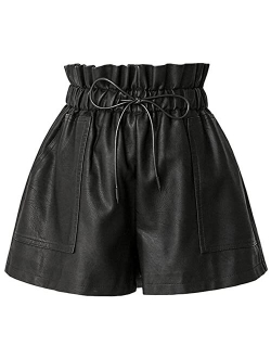 DZOVUTTZ High Waisted Shorts for Women Faux Leather Wide Leg with Pockets