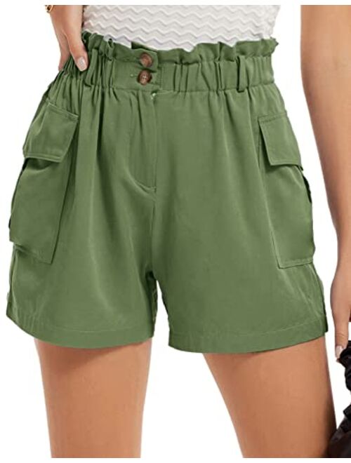 GRACE KARIN Women's Paper Bag High Waist Summer Casual Cotton Shorts with Pocket