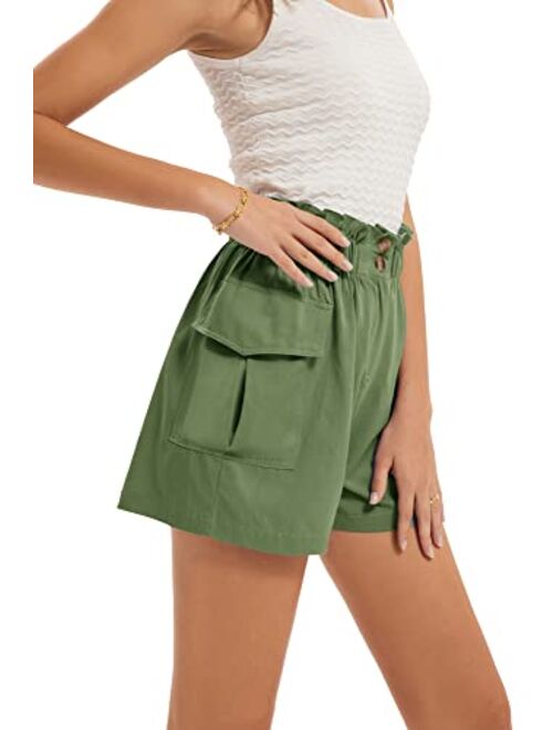 GRACE KARIN Women's Paper Bag High Waist Summer Casual Cotton Shorts with Pocket