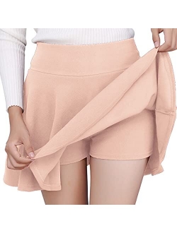 DJT FASHION Women's Casual Stretchy Flared Pleated Mini Skater Skirt with Shorts