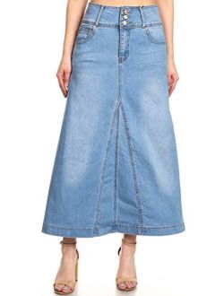 Fashion2love Women's Plus/Juniors Size High Rise A Line Long Jeans Maxi Flared Denim Skirt