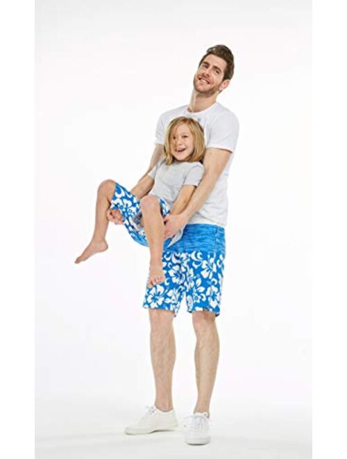 Hawaii Hangover Father Son Matching Hawaiian Beach Board Shorts Swimwear Spandex in Classis Hibiscus Print