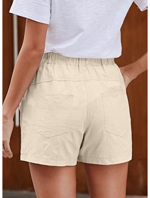 Dokotoo Womens Casual Drawstring Elastic Waist Comfy Cotton Linen Shorts
