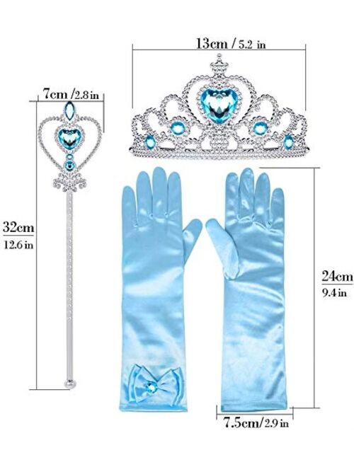 Tacobear Bonallo Princess Jewelry Dress Up Accessories Set for Girls Jewelry with Crown Scepter Necklace Earrings Gloves Rings Bracelets Blue (7pcs)