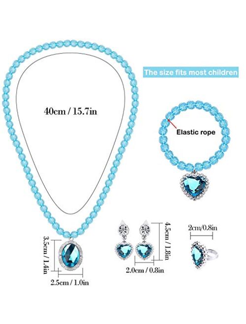Tacobear Bonallo Princess Jewelry Dress Up Accessories Set for Girls Jewelry with Crown Scepter Necklace Earrings Gloves Rings Bracelets Blue (7pcs)