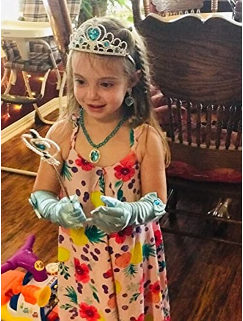 Tacobear Bonallo Princess Jewelry Dress Up Accessories Set for Girls Jewelry with Crown Scepter Necklace Earrings Gloves Rings Bracelets Blue (7pcs)