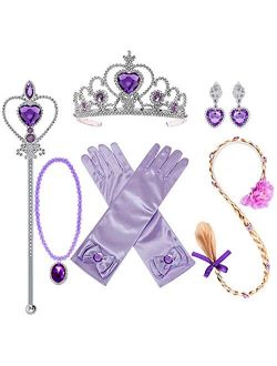 Yosbabe Princess Jewelry Rapunzel Dress up Accessories for Girls Including Rapunzel Wig Crown Scepter Gloves Necklace Earrings Rapunzel Sofia Party