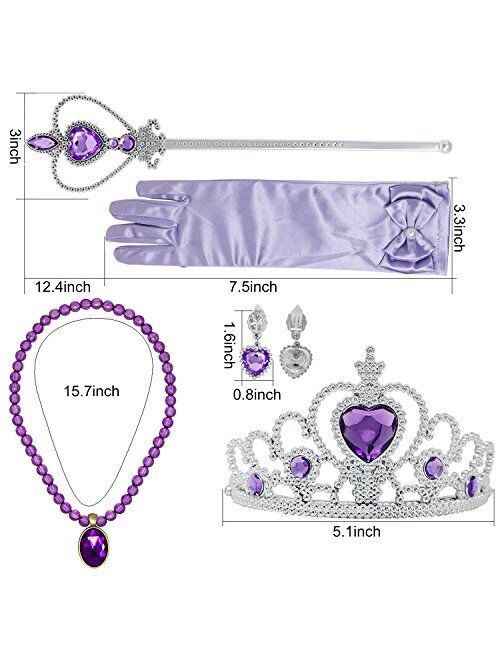 Tacobear Princess Jewelry Dress up Accessories 5 Pieces Gift Set for Sofia Rapunzel Crown Scepter Necklace Earrings Gloves