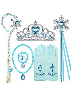 Golray Elsa Princess Jewelry Dress Up Accessories Frozen Jewelry Play Toy Set for Girl, Wig Crown Glove Elsa Cinderella Costume Accessories