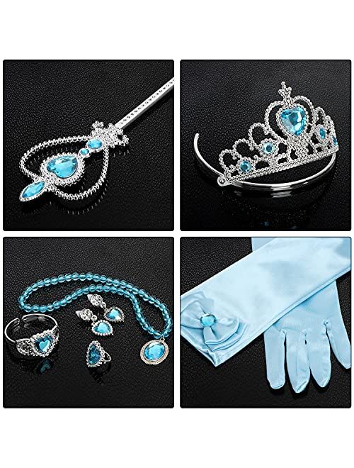 Cocojeci Princess Dress Up Party Accessories for Princess Jewelry Costume Gloves Tiara Wand Necklace Earrings Bracelet and Ring Gift Set 9pcs