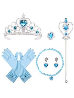 3 otters Princess Dress Up, Princess Jewelry Costume Accessories Kids Crown Magic Gloves Party Dress Up 6PCS