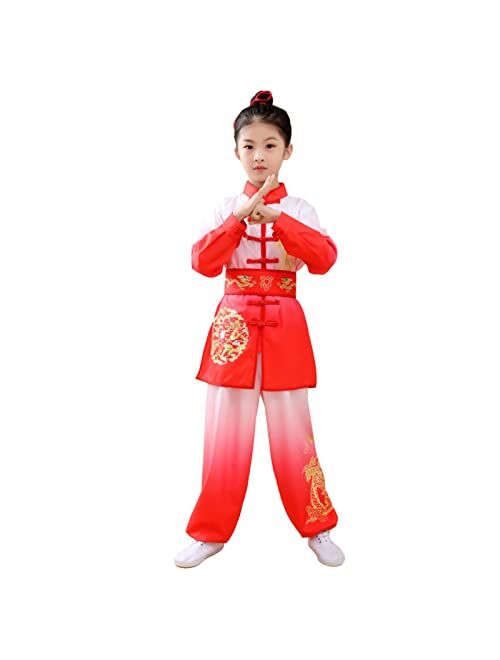 Wwldzsh Kids Tai Chi Uniform, Gradient Kung Fu Suit Chinese Martial Art Wing Chun Taichi Clothing Set Performance Wear for Boys and Girls 170