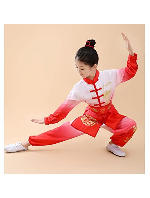 Wwldzsh Kids Tai Chi Uniform, Gradient Kung Fu Suit Chinese Martial Art Wing Chun Taichi Clothing Set Performance Wear for Boys and Girls 170