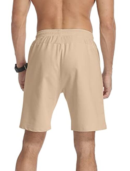 MLANM Men's Shorts Casual Fit Drawstring Summer Beach Shorts with Elastic Waist and Zipper Pockets