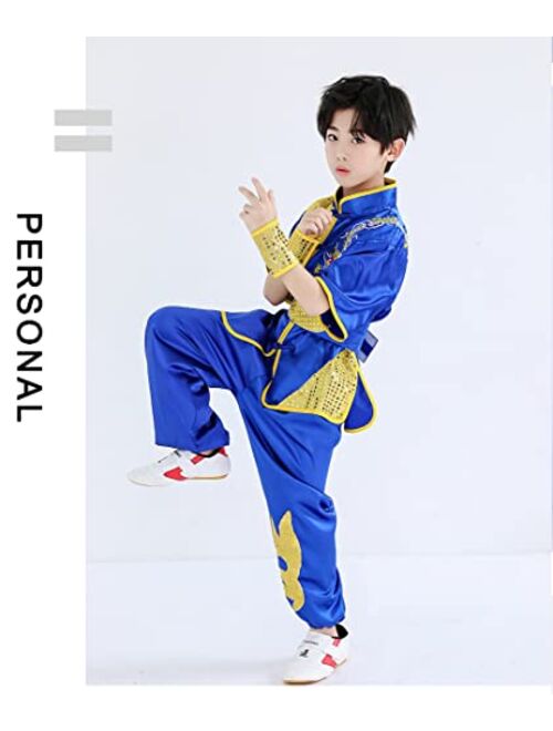 Generic Kung Fu Suit Uniform for Kids, Tai Chi Uniform with Belt for Martial Arts Training, Performance Wear for Boys and Girls
