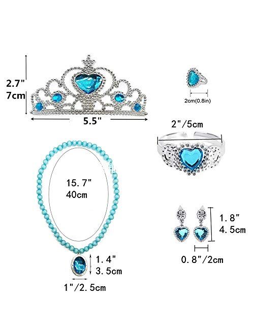 Kaptin 9Pcs Princess Dress Up Accessories Set,Crown Scepter Necklace Earrings Gloves Bracelet for Little Girls