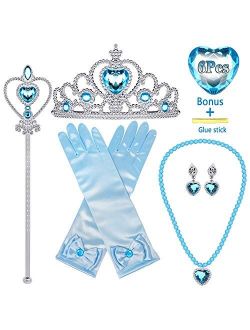MISS FANTASY Princess Elsa Cosplay Accessories Blue Wand Tiara Necklace Glove