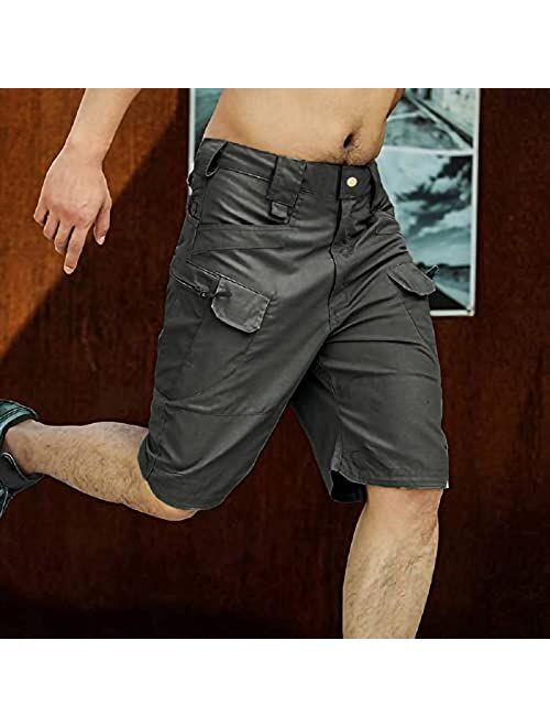 kbndieu Men's Multi Pockets Shorts Zipper Golf Cargo Shorts Drawstring Tactical Summer Shorts Fish Hiking Shorts 5Inch Shorts