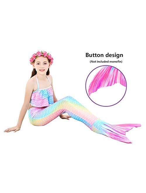 Bxysxly 5Pcs Kids Swimsuit Mermaid Tails for Swimming for Girls Bikini Costume Sets with Flower Headband (No Monofin)